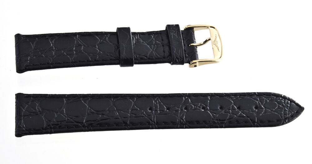 18mm Longines Black Replacement Watch Band Strap Gold-Tone Buckle L682100662