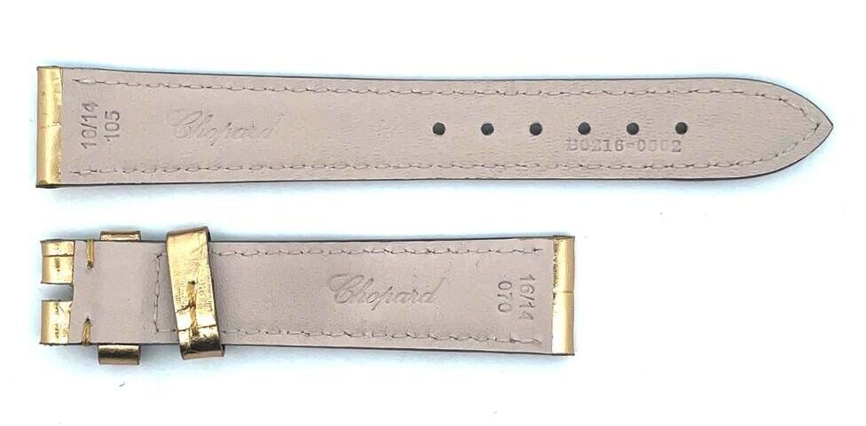Chopard 16mm x 14mm Metalic Gold Leather Watch Band Strap B0216-0002