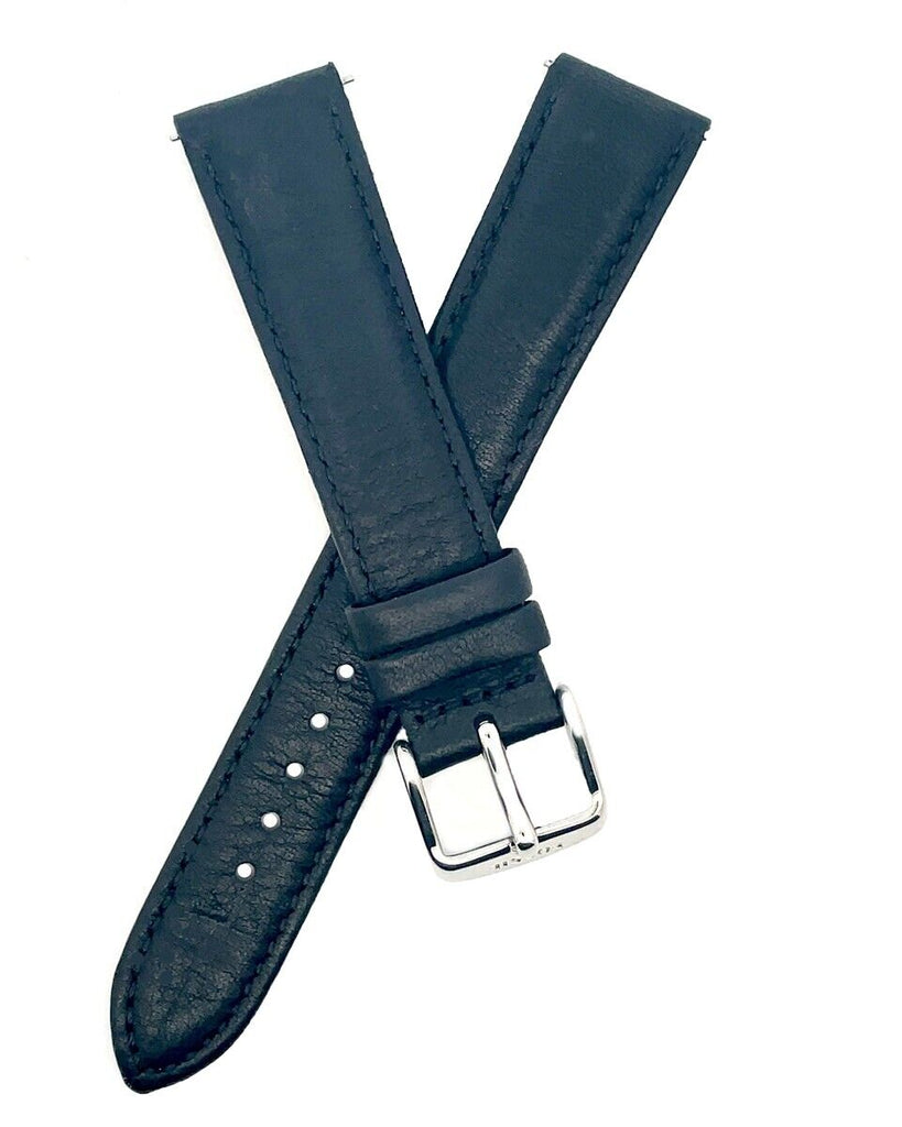 18mm Black Leather Fossil Silver Buckle Watch Band Strap