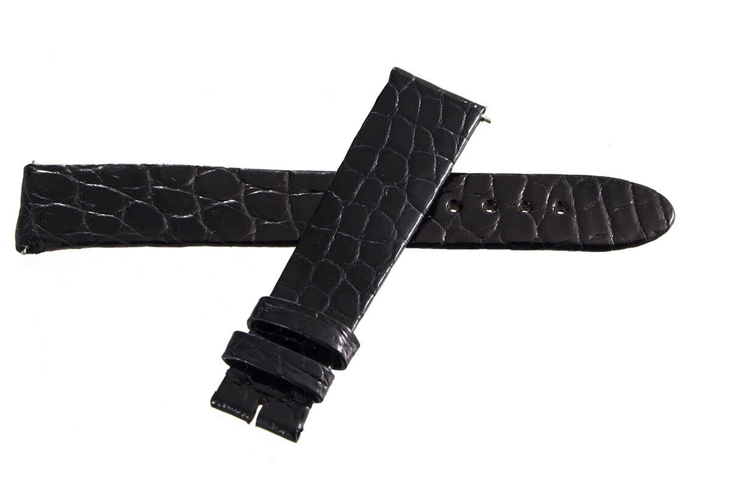 Montblanc  17mm x 15mm Shiny Black Alligator Leather Watch Band Strap FZB