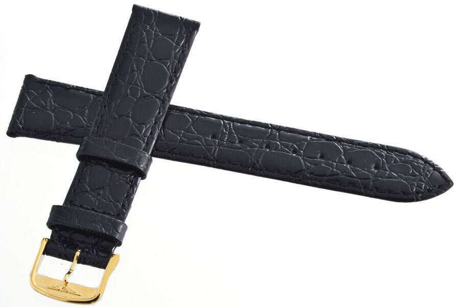 18mm Longines Black Replacement Watch Band Strap Gold-Tone Buckle L682100662