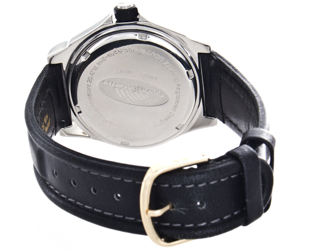 Technomarine Men's Black Dial Silver Case Black Leather Band Watch