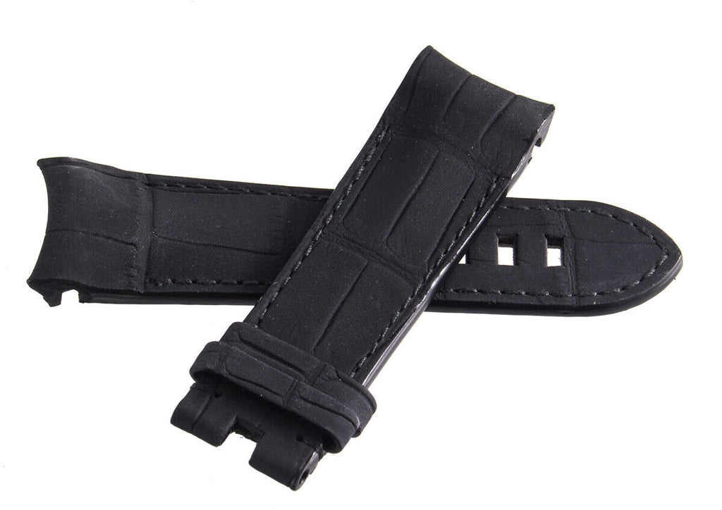Montblanc Men's 22mm x 20mm Matte Black Alligator Leather Watch Band Strap FRK