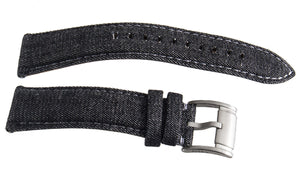 Fossil Men's 22mm Black Denim Fabric Silver Buckle Watch Band Strap