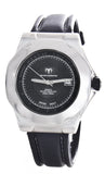 Technomarine Men's Black Dial Silver Case Black Leather Band Watch