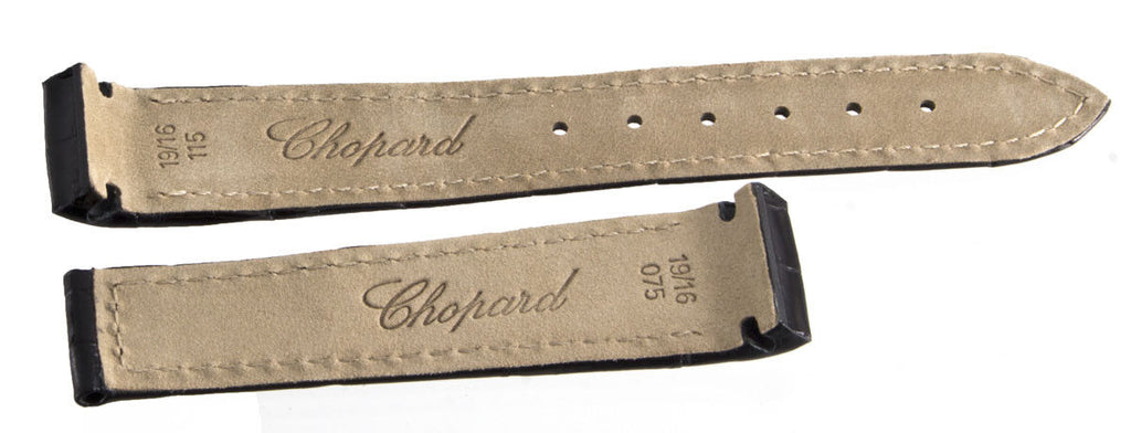 Genuine Chopard 19mm x 16mm Black Alligator Patent Leather Watch Band Strap 075