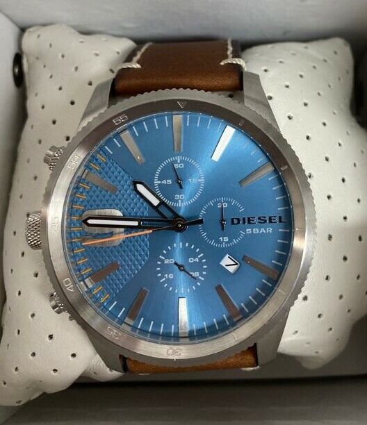 Diesel Men's Blue Dial Brown Leather Band Watch 5Bar DZ4443