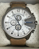 DIESEL DZ4359 MEGA CHIEF TAUPE LEATHER STRAP GUNMETAL CASE