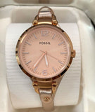 Fossil Women's Georgia Metallic Rose Three-Hand Leather Watch ES3413
