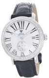 Aqua Master Men's White Mop Dial Diamond Bezel Black Leather Band Watch W#203