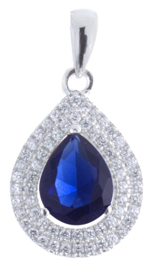 925 Sterling Silver White and Sapphire Cubic Zirconia Teardrop Shape Pendant