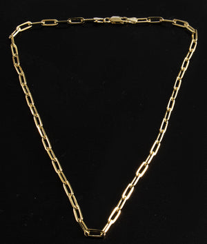 925 Sterling Silver Yellow Gold Paper Clip 4mm Chain Necklace 16 Inches Long