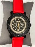 Kings Master Men's Black Ion Plated Case Red Leather Band 0.12ct Diamond 104M