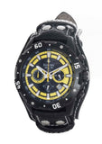 Bulova Men's Yellow Dial Black Leather Band Chronograph Watch 98B176