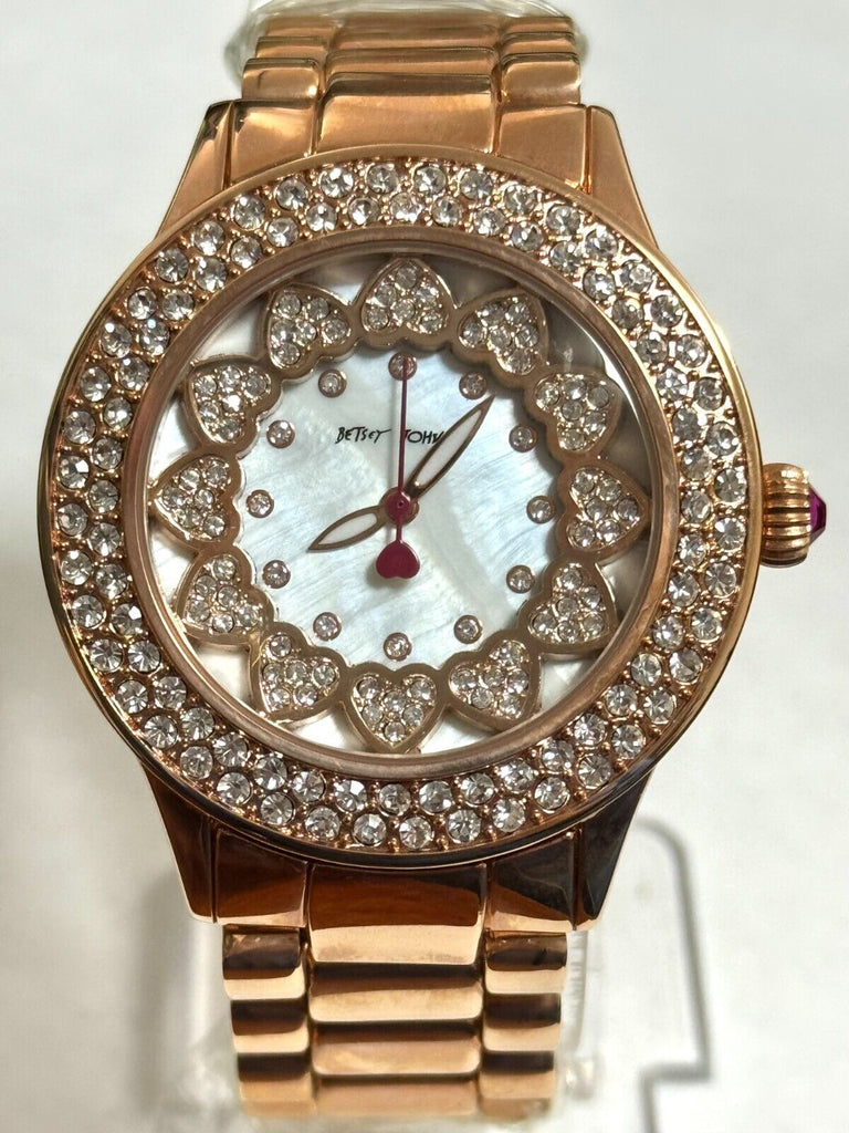 Betsey Johnson Women s Rose Gold Tone Crystals White Dial Watch BJ00643 01