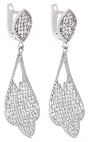 925 Sterling Silver Cubic Zirconia Leaf Shaped Womens Earrings