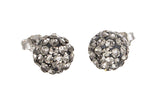 Sterling Silver Black Sparkling Crystal 8mm x 19mm Round Ball Stud Earrings