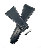 LOCMAN 35mm Black Leather Watch Band Strap Silver Buckle
