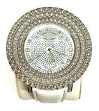 Kings Master Men's Silver-tone Cz's Stones Case White Leather Band 142M