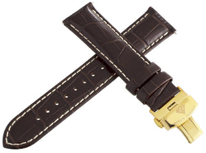 Aqua Master Mens 22mm Brown Leather Watch Band Strap W/ Stainless Steel Buckle