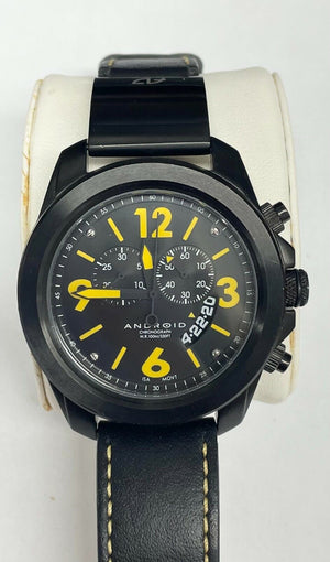 Android Mens Black Dial Black Leather Strap Chronograph Watch AD428