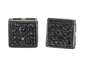 9mm Micro Pave Set Sterling Silver Black CZ Men's Stud Earrings