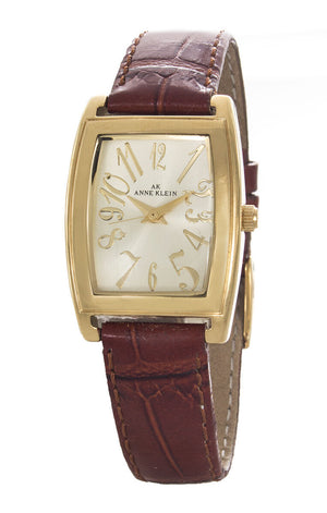 Anne Klein 10/6526 Women's Champagne Dial Gold Tone Case Red Leather Band Watch