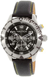 Nautica NAD20504G Black Dial Leather Strap Chronograph Men's Watch