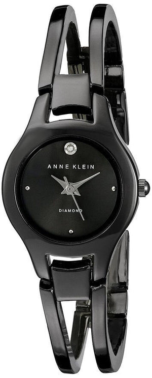 Anne Klein Diamond Womens Grey Dial Black Bangle Band Quartz Watch AK/1915