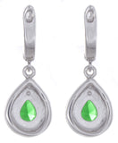 Sterling Silver Emerald Cubic Zirconia Teardrop Shaped Hanging Womens Earrings