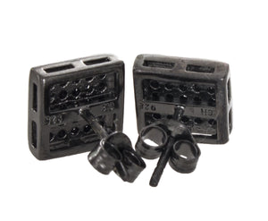 9mm Micro Pave Set Sterling Silver Black CZ Men's Stud Earrings