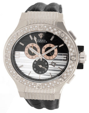 1ct Aqua Master Men's Silver-tone Case Black Dial Diamond Bezel  Watch W206