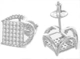 Sterling Silver White CZ Stones 12mm  Square Shape Stud Unisex Earrings