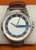 Armani Exchange Clear Dial 46mm Brown Leather Strap Quartz Watch AX2187