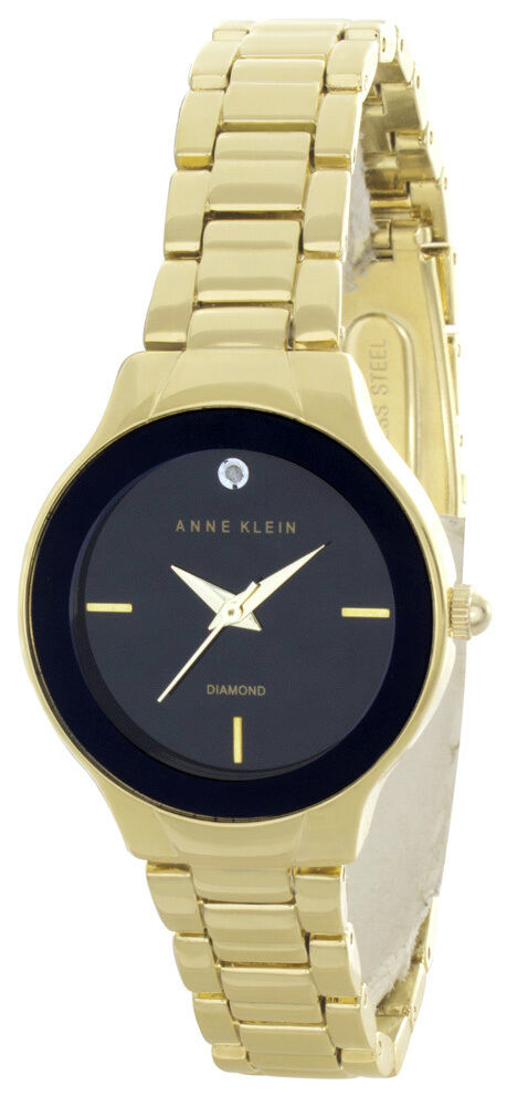 Anne Klein Womens  Black Dial Gold Tone Bracelet Quartz Watch AK/2548