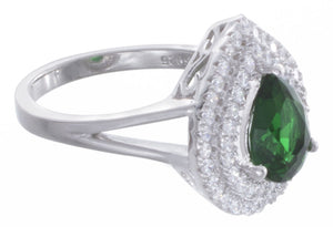 925 Sterling Silver Women Pear Shape White/Emerald Cubic Zirconia Ring Size 5