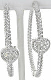 Sterling Silver Round Hoops Diamond Hearts Women’s Earrings