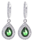 Sterling Silver Emerald Cubic Zirconia Teardrop Shaped Hanging Womens Earrings