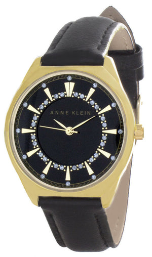 Anne Klein Women's Black Dial Black Leather Band Watch AK/2164BKBK
