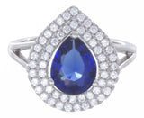 925 Sterling Silver Women Pear Shape White/Sapphire Cubic Zirconia Ring Size 5