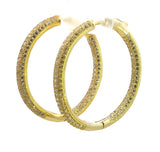 18k Yellow Gold Plated Cubic Zirconia  Round Hoop Women's Silver Earrings