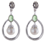 14K White Gold Genuine Diamond, Peridot, and Pearl Hanging Womens Earrings