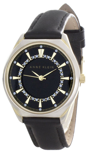 Anne Klein Women's Black Dial Black Leather Band Watch AK/2164BKBK
