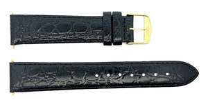 18mm Longines Black Watch Band Strap Gold-Tone Buckle