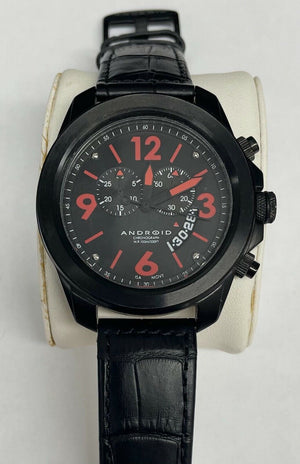 Android Mens Black Dial Black Leather Strap Chronograph Watch AD428
