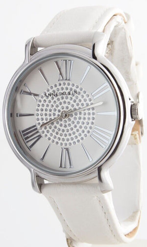 Anne Klein Women's AK/1547 Stainless Steel White Dial  White Leather Band WATCH