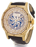 Kings Master Men's Gold-tone Case Black Leather Band 0.12ct Diamond 124M