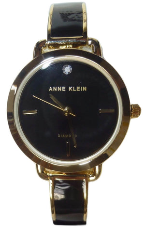 Anne Klein AK/2422BKGB Black Diamond Dial Black Leather Strap Women's Watch