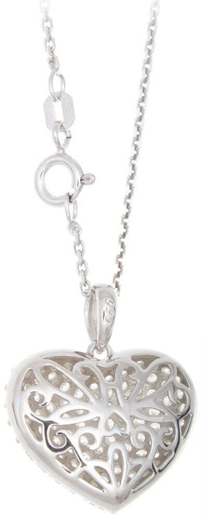 18 Inch Heart Shape Silver-Tone Crystal Women Silver Pendant Necklace Chain
