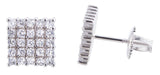 Sterling Silver Unisex Cubic Zirconia Stones 9mm Square Shape Stud Earrings